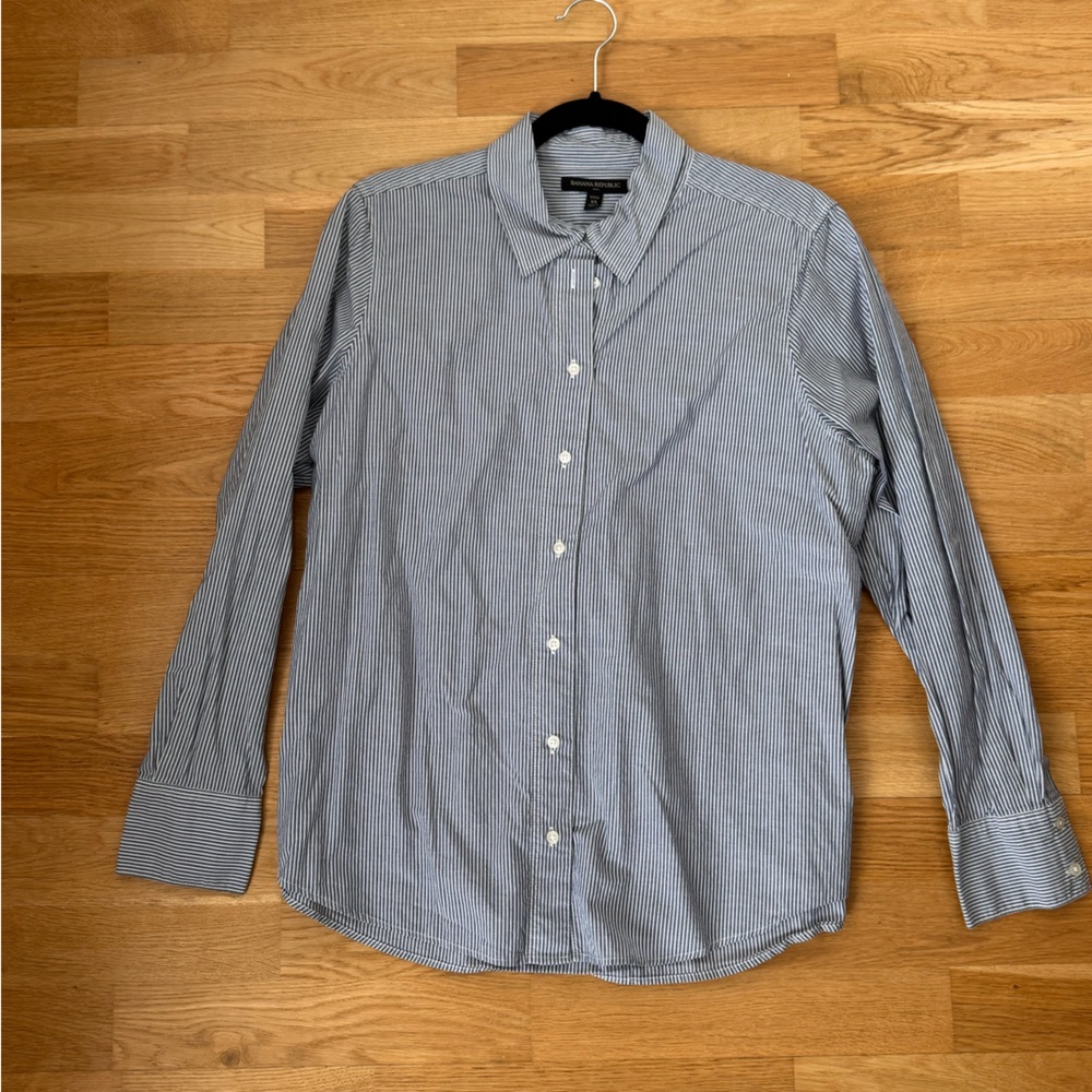 Banana Republic Navy and White Striped Shirt